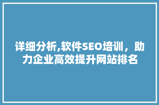 详细分析,软件SEO培训，助力企业高效提升网站排名 详细分析,软件SEO培训，助力企业高效提升网站排名 神马SEO