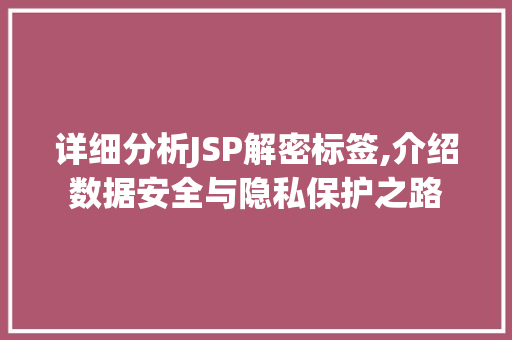 详细分析JSP解密标签,介绍数据安全与隐私保护之路 详细分析JSP解密标签,介绍数据安全与隐私保护之路 神马SEO