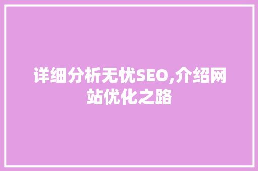 详细分析无忧SEO,介绍网站优化之路 详细分析无忧SEO,介绍网站优化之路 GoogleSEO