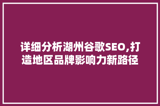 详细分析湖州谷歌SEO,打造地区品牌影响力新路径 详细分析湖州谷歌SEO,打造地区品牌影响力新路径 必应SEO