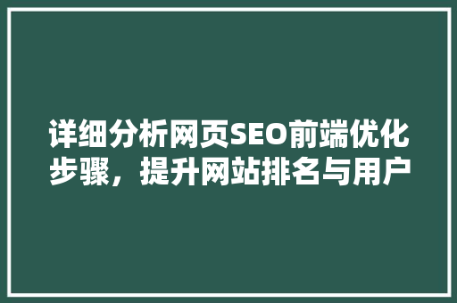 详细分析网页SEO前端优化步骤，提升网站排名与用户体验 详细分析网页SEO前端优化步骤，提升网站排名与用户体验 神马SEO