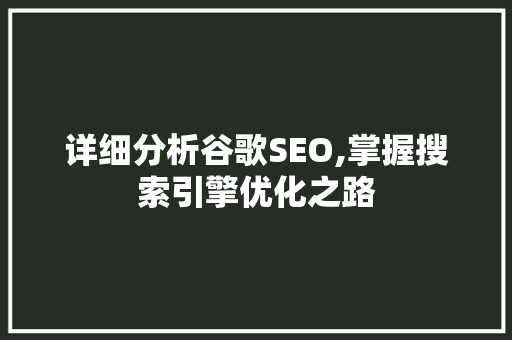 详细分析谷歌SEO,掌握搜索引擎优化之路 详细分析谷歌SEO,掌握搜索引擎优化之路 GoogleSEO