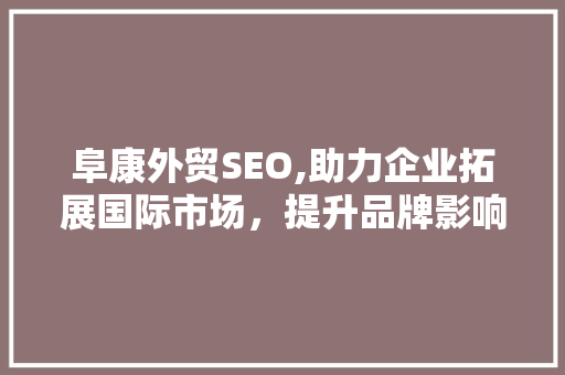 阜康外贸SEO,助力企业拓展国际市场，提升品牌影响力 阜康外贸SEO,助力企业拓展国际市场，提升品牌影响力 神马SEO