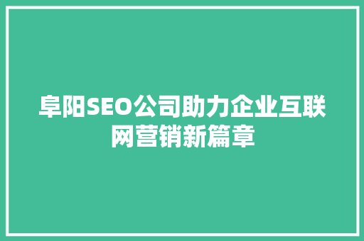 阜阳SEO公司助力企业互联网营销新篇章 阜阳SEO公司助力企业互联网营销新篇章 GoogleSEO