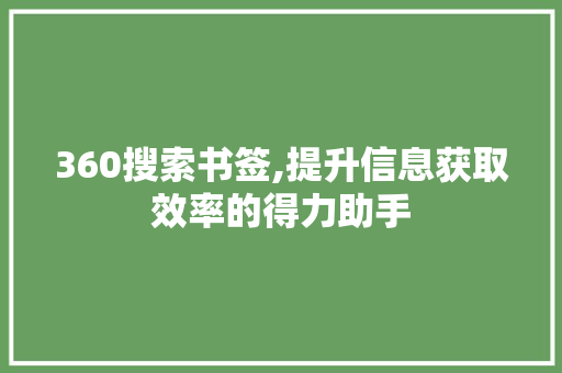 360搜索书签,提升信息获取效率的得力助手 360搜索书签,提升信息获取效率的得力助手 必应SEO