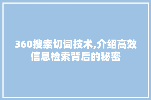 360搜索切词技术,介绍高效信息检索背后的秘密 360搜索切词技术,介绍高效信息检索背后的秘密 必应SEO