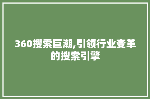 360搜索巨潮,引领行业变革的搜索引擎 360搜索巨潮,引领行业变革的搜索引擎 必应SEO
