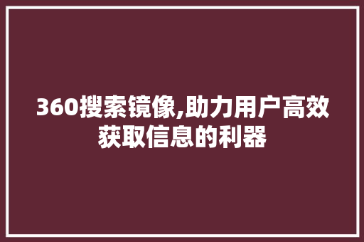 360搜索镜像,助力用户高效获取信息的利器 360搜索镜像,助力用户高效获取信息的利器 GoogleSEO