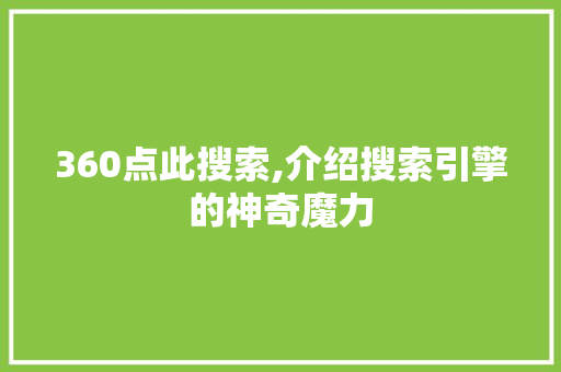 360点此搜索,介绍搜索引擎的神奇魔力 360点此搜索,介绍搜索引擎的神奇魔力 必应SEO