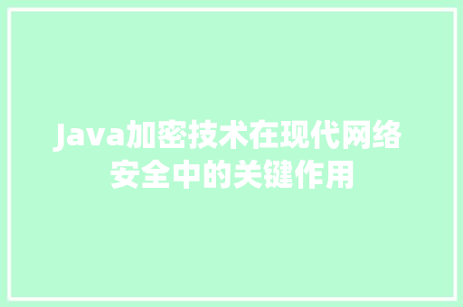 Java加密技术在现代网络安全中的关键作用 Java加密技术在现代网络安全中的关键作用 GoogleSEO