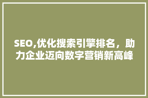 SEO,优化搜索引擎排名，助力企业迈向数字营销新高峰 SEO,优化搜索引擎排名，助力企业迈向数字营销新高峰 搜狗SEO