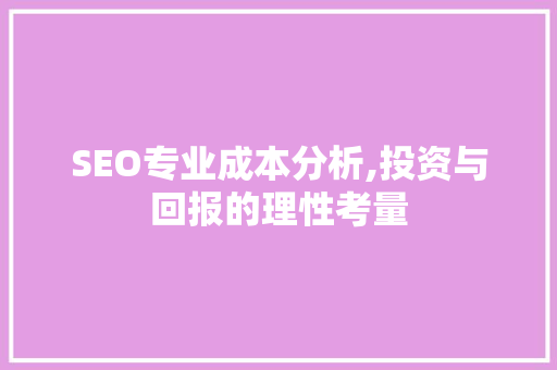 SEO专业成本分析,投资与回报的理性考量 SEO专业成本分析,投资与回报的理性考量 GoogleSEO