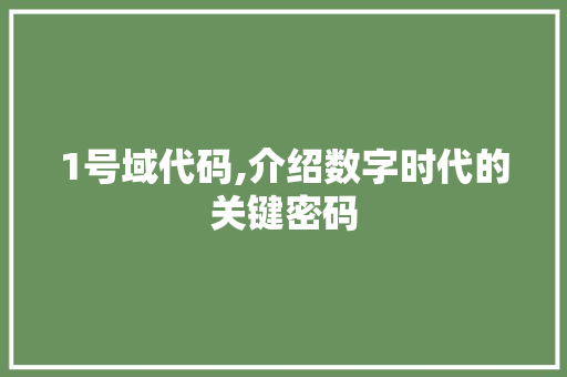 1号域代码,介绍数字时代的关键密码 1号域代码,介绍数字时代的关键密码 必应SEO