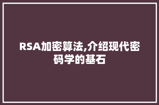 RSA加密算法,介绍现代密码学的基石 RSA加密算法,介绍现代密码学的基石 GoogleSEO