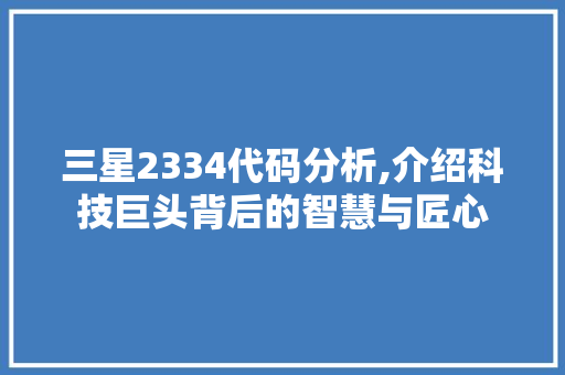 三星2334代码分析,介绍科技巨头背后的智慧与匠心 三星2334代码分析,介绍科技巨头背后的智慧与匠心 百度SEO