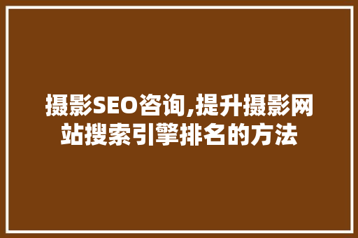 摄影SEO咨询,提升摄影网站搜索引擎排名的方法 摄影SEO咨询,提升摄影网站搜索引擎排名的方法 GoogleSEO