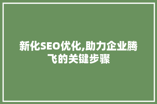新化SEO优化,助力企业腾飞的关键步骤 新化SEO优化,助力企业腾飞的关键步骤 百度SEO