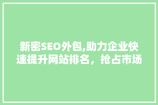 新密SEO外包,助力企业快速提升网站排名，抢占市场先机 新密SEO外包,助力企业快速提升网站排名，抢占市场先机 神马SEO