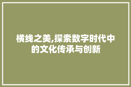 横线之美,探索数字时代中的文化传承与创新 横线之美,探索数字时代中的文化传承与创新 百度SEO