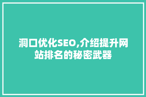 洞口优化SEO,介绍提升网站排名的秘密武器 洞口优化SEO,介绍提升网站排名的秘密武器 GoogleSEO