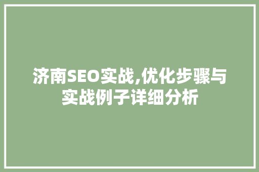 济南SEO实战,优化步骤与实战例子详细分析 济南SEO实战,优化步骤与实战例子详细分析 搜狗SEO