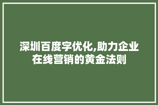 深圳百度字优化,助力企业在线营销的黄金法则 深圳百度字优化,助力企业在线营销的黄金法则 GoogleSEO