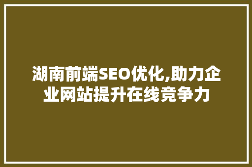 湖南前端SEO优化,助力企业网站提升在线竞争力 湖南前端SEO优化,助力企业网站提升在线竞争力 GoogleSEO