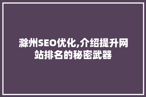 滁州SEO优化,介绍提升网站排名的秘密武器 滁州SEO优化,介绍提升网站排名的秘密武器 GoogleSEO