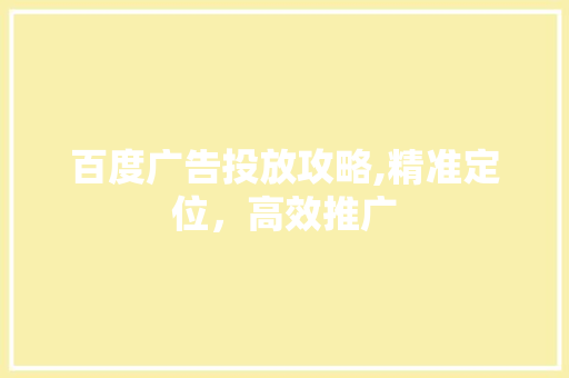 百度广告投放攻略,精准定位，高效推广 百度广告投放攻略,精准定位，高效推广 GoogleSEO