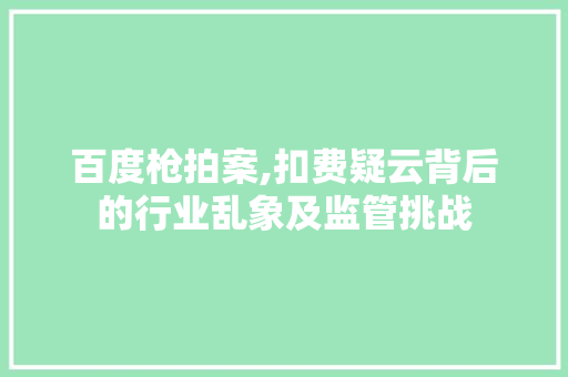百度枪拍案,扣费疑云背后的行业乱象及监管挑战 百度枪拍案,扣费疑云背后的行业乱象及监管挑战 搜狗SEO