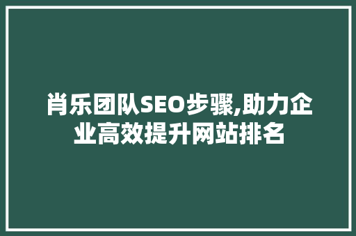 肖乐团队SEO步骤,助力企业高效提升网站排名 肖乐团队SEO步骤,助力企业高效提升网站排名 神马SEO