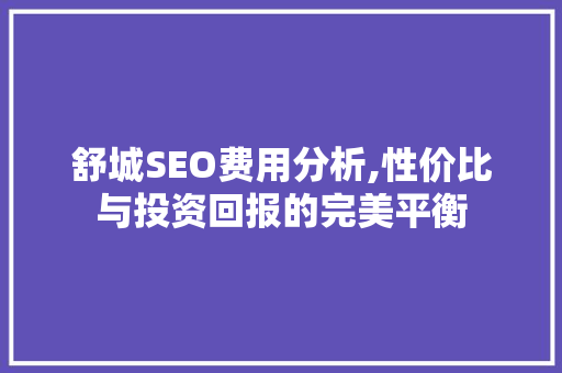 舒城SEO费用分析,性价比与投资回报的完美平衡 舒城SEO费用分析,性价比与投资回报的完美平衡 必应SEO