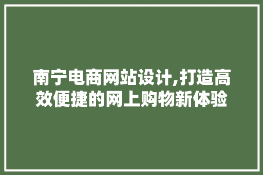 南宁电商网站设计,打造高效便捷的网上购物新体验