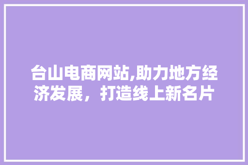 台山电商网站,助力地方经济发展，打造线上新名片 台山电商网站,助力地方经济发展，打造线上新名片 百度SEO