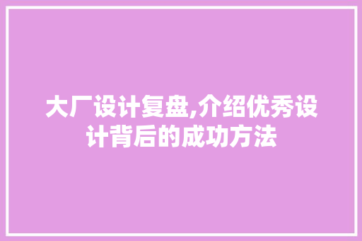 大厂设计复盘,介绍优秀设计背后的成功方法 大厂设计复盘,介绍优秀设计背后的成功方法 GoogleSEO