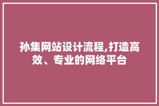 孙集网站设计流程,打造高效、专业的网络平台 孙集网站设计流程,打造高效、专业的网络平台 百度SEO