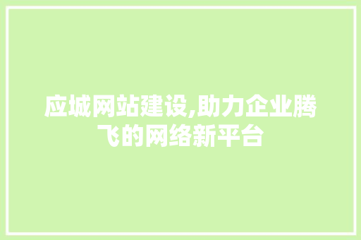 应城网站建设,助力企业腾飞的网络新平台 应城网站建设,助力企业腾飞的网络新平台 GoogleSEO