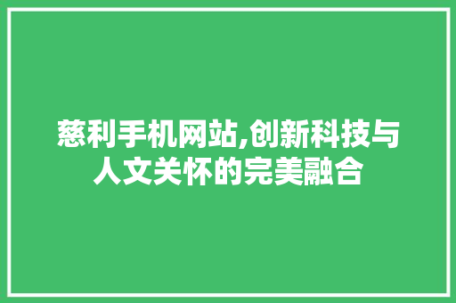 慈利手机网站,创新科技与人文关怀的完美融合 慈利手机网站,创新科技与人文关怀的完美融合 百度SEO