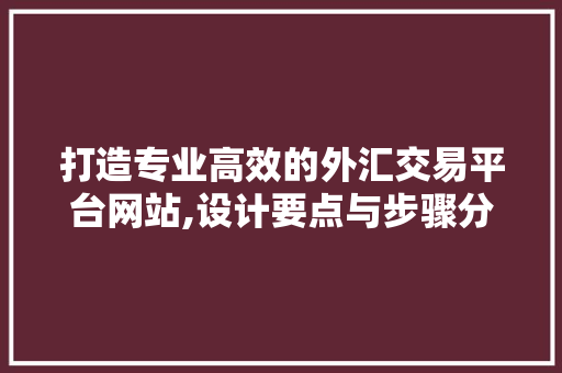 打造专业高效的外汇交易平台网站,设计要点与步骤分析