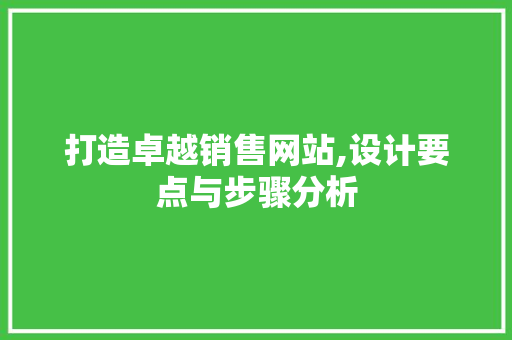 打造卓越销售网站,设计要点与步骤分析