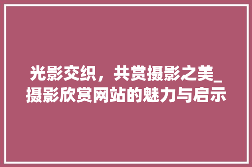光影交织，共赏摄影之美_摄影欣赏网站的魅力与启示