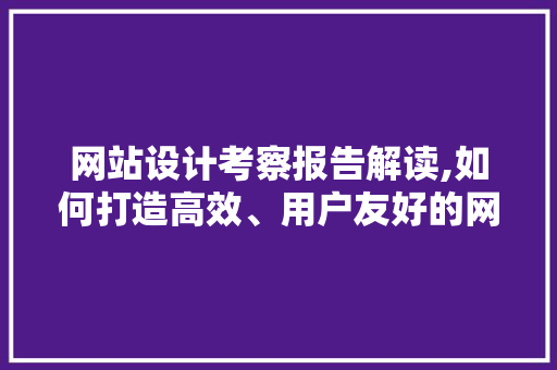 网站设计考察报告解读,如何打造高效、用户友好的网络平台 网站设计考察报告解读,如何打造高效、用户友好的网络平台 必应SEO
