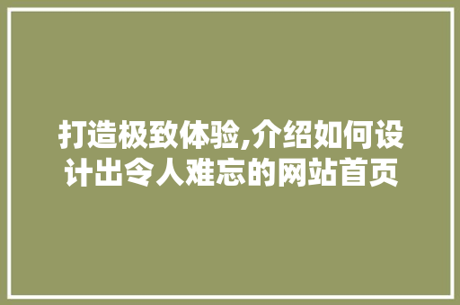 打造极致体验,介绍如何设计出令人难忘的网站首页 打造极致体验,介绍如何设计出令人难忘的网站首页 神马SEO