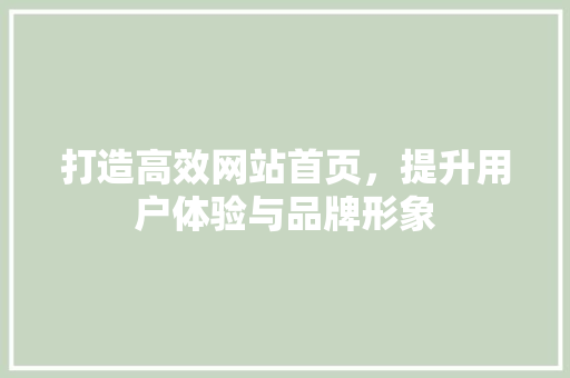 打造高效网站首页，提升用户体验与品牌形象