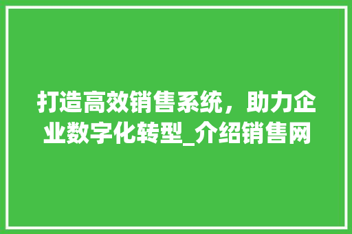 打造高效销售系统，助力企业数字化转型_介绍销售网站设计之路