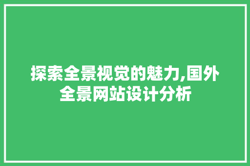 探索全景视觉的魅力,国外全景网站设计分析 探索全景视觉的魅力,国外全景网站设计分析 GoogleSEO