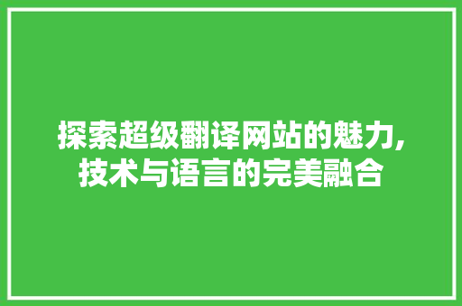 探索超级翻译网站的魅力,技术与语言的完美融合