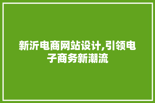 新沂电商网站设计,引领电子商务新潮流
