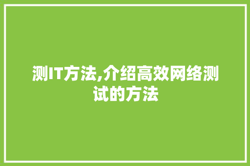 测IT方法,介绍高效网络测试的方法 百度SEO