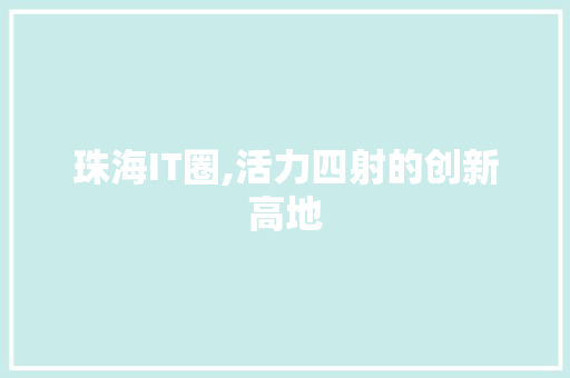 珠海IT圈,活力四射的创新高地